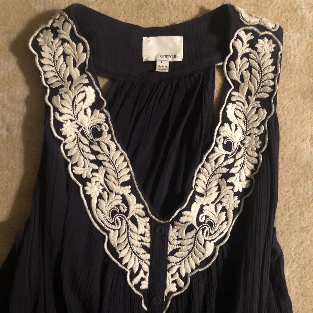 Anthropologie Greylin Navy Embroidered Dress
